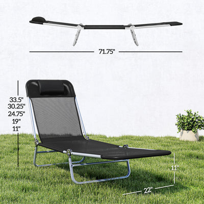 Folding Chaise Lounge Chair, Portable Tanning Chair with Adjustable Backrest, Pillow for Beach Poolside Patio