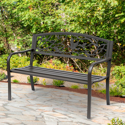 50" Vintage Bird Pattern Garden Cast Iron Patio Bench - Brown