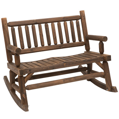 2-Person Wood Rocking Chair with Log Design, Heavy Duty Loveseat with Wide Curved Seats for Patio, Backyard, Garden