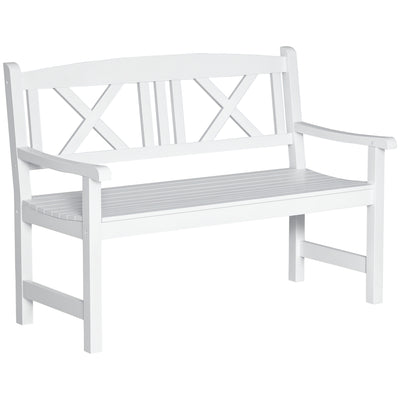2-Seater Wooden Garden Bench, 4FT Outdoor Patio Loveseat with Unique X-Shape Back for Yard, Lawn, Porch, White