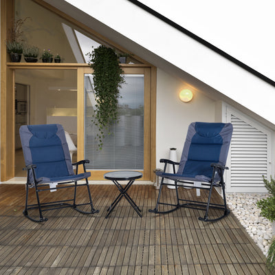 3 Piece Outdoor Folding Rocking Chair and Table Set - Blue and Gray