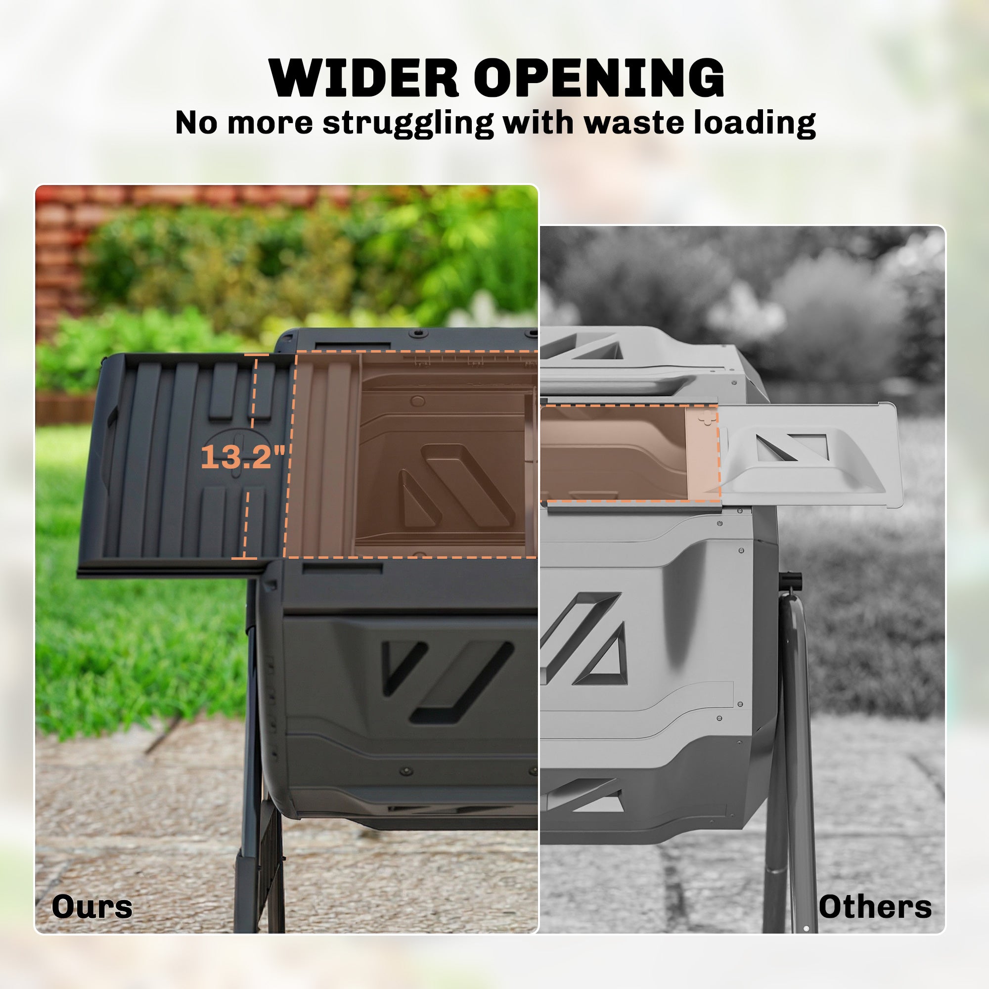 Compost Bin Outdoor, 53 Gal Dual Chamber Tumbling Composter with Adjustable Vents, BPA Free Tumbling Composter