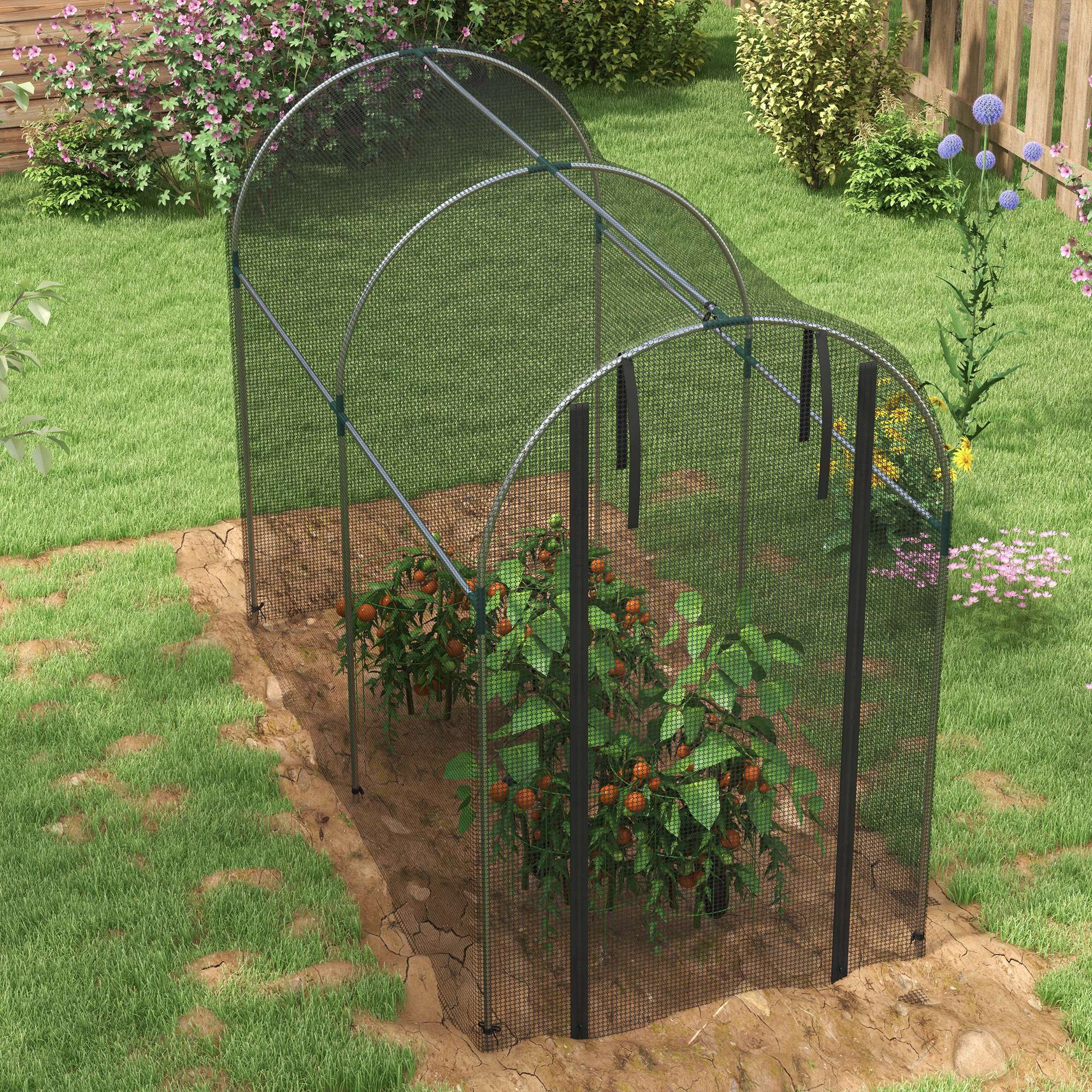 Galvanized Steel Crop Cage, Plant Protection Tent with Zippered Door, 4' x 8', Black