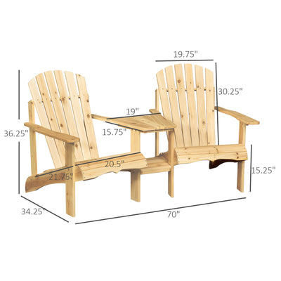 Fire Pit Seating, 2 Wooden Adirondack Chairs with Outdoor Table & Umbrella Hole, Wood 2 Person Adirondack Bench