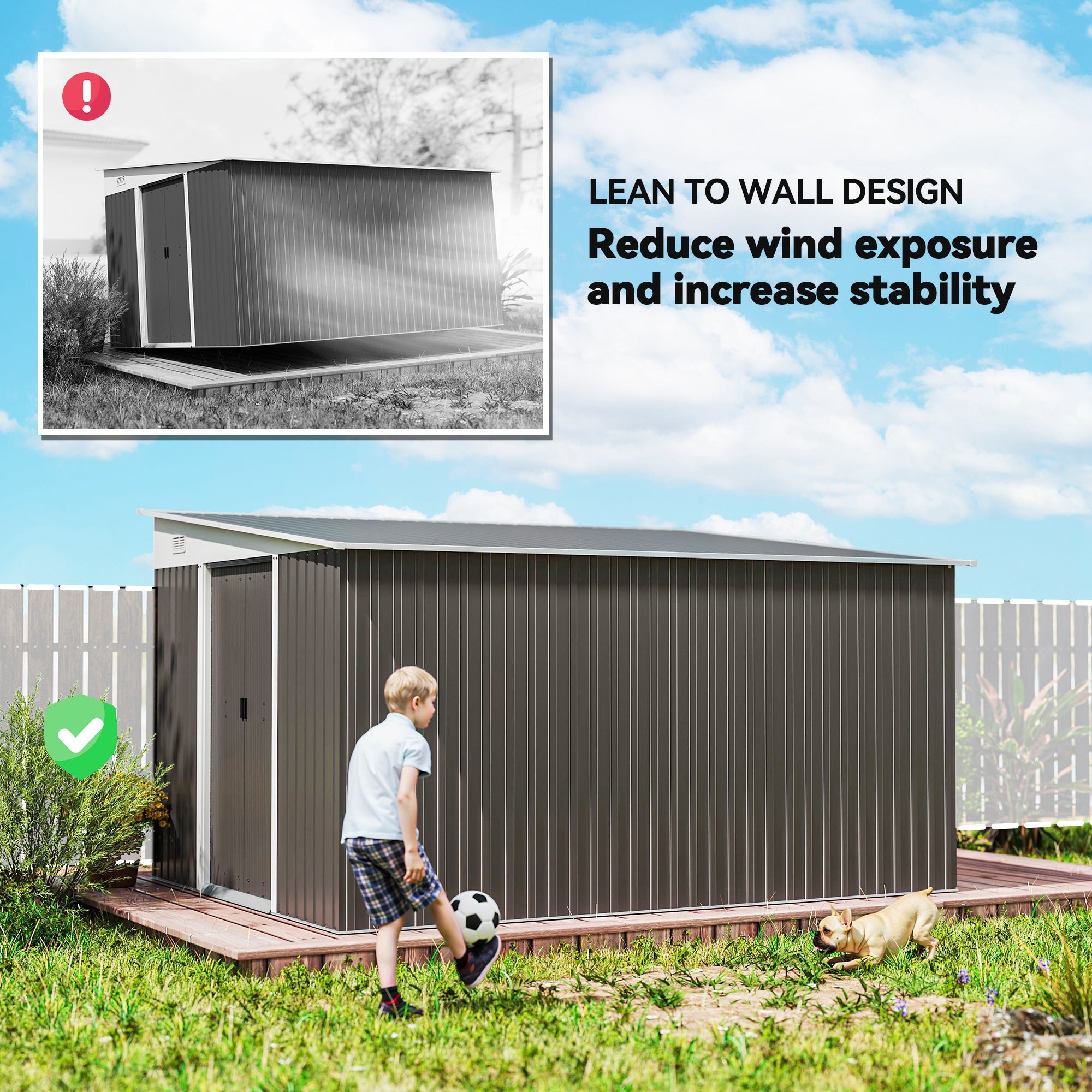 11' x 9' Metal Outdoor Storage Shed, Tool House with Double Lockable Doors for Backyard, Patio, Lawn, Garage, Gray