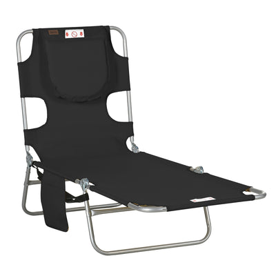 Tanning Chair with Face Hole, 5-Level Adjustable Outdoor Chaise Lounge Chair with Pillow for Beach, Pool