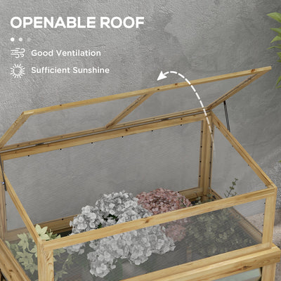 Raised Garden Flower Bed Kit with Lean-to Greenhouse, Wooden Cold Frame Planter, 41" x 22.5" x 28.25"