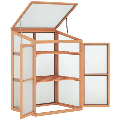 Wooden Cold Frame Greenhouse Small Mini Planter Box, 30" L x 24" W x 44" H