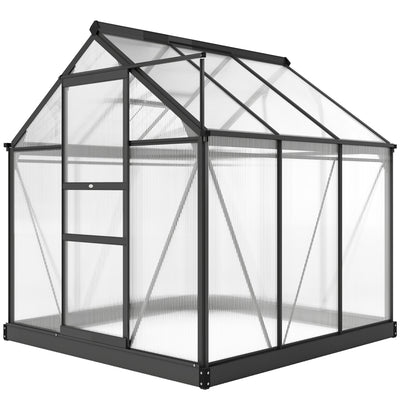 6' x 6' Greenhouse for Outdoors, Polycarbonate Greenhouse with Rain Gutter and Roof Vent, Aluminum Walk-in Green Houses for Outside for Patio Backyard Garden