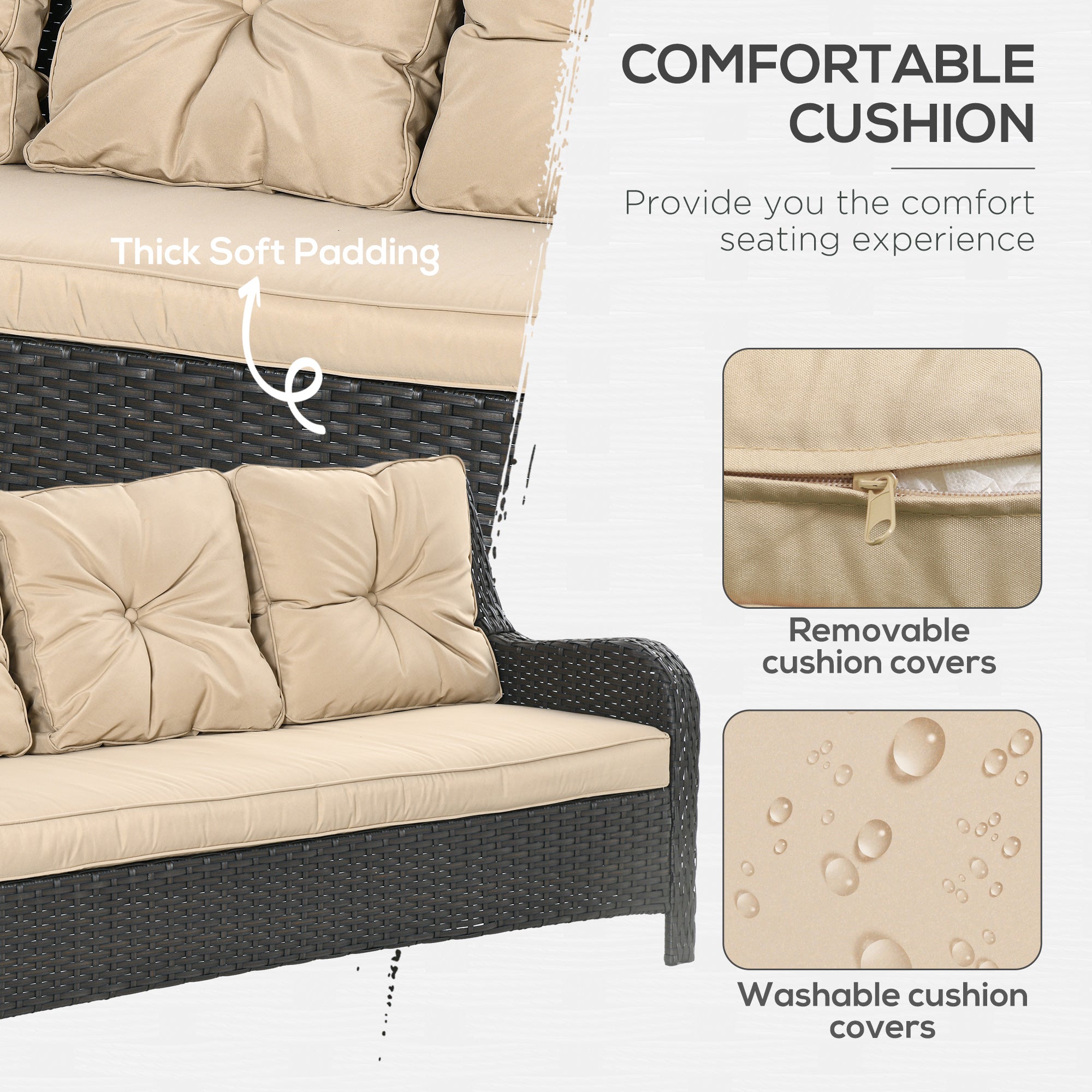 3-Seater Outdoor Sofa w/ 4" Thick Cushions, Outdoor Couch, Beige