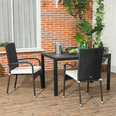 Stackable PE Rattan Outdoor Dining Chairs with Cushion, Patio Wicker Dining Chair with Armrests & Backrest