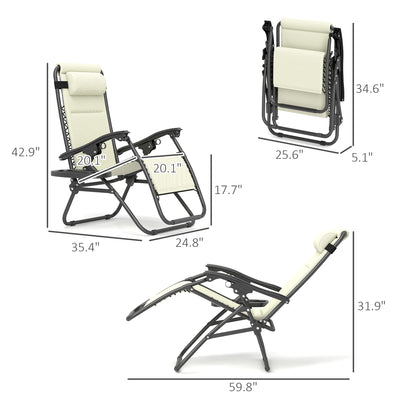 Zero Gravity Lounge Chair Set, 2 Pieces Reclining Folding Outdoor Lounge Chairs with Headrest Side Tray