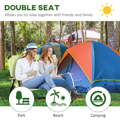 Double Folding Camping Chair, Loveseat for 2 Adults, Portable Camping Couch with Wood Armrest & Cupholders, for Backpacking, Beach, Sports Travel