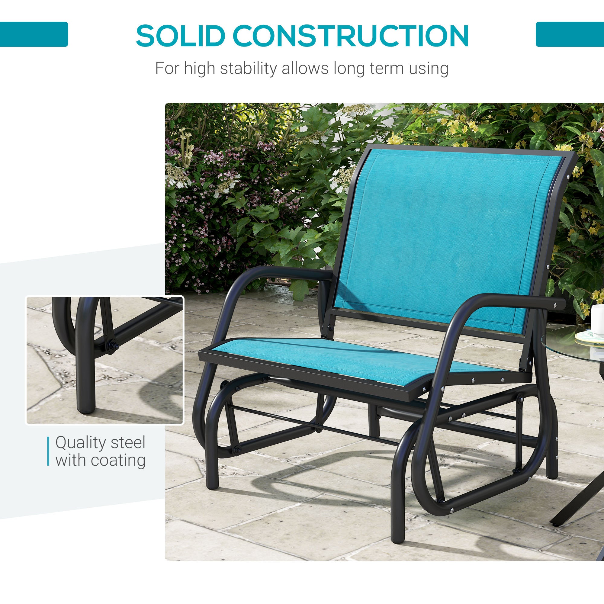 Outdoor Glider Chair, Steel Swing Chai with Curved Armrests for Porch, Garden, Poolside, Balcony
