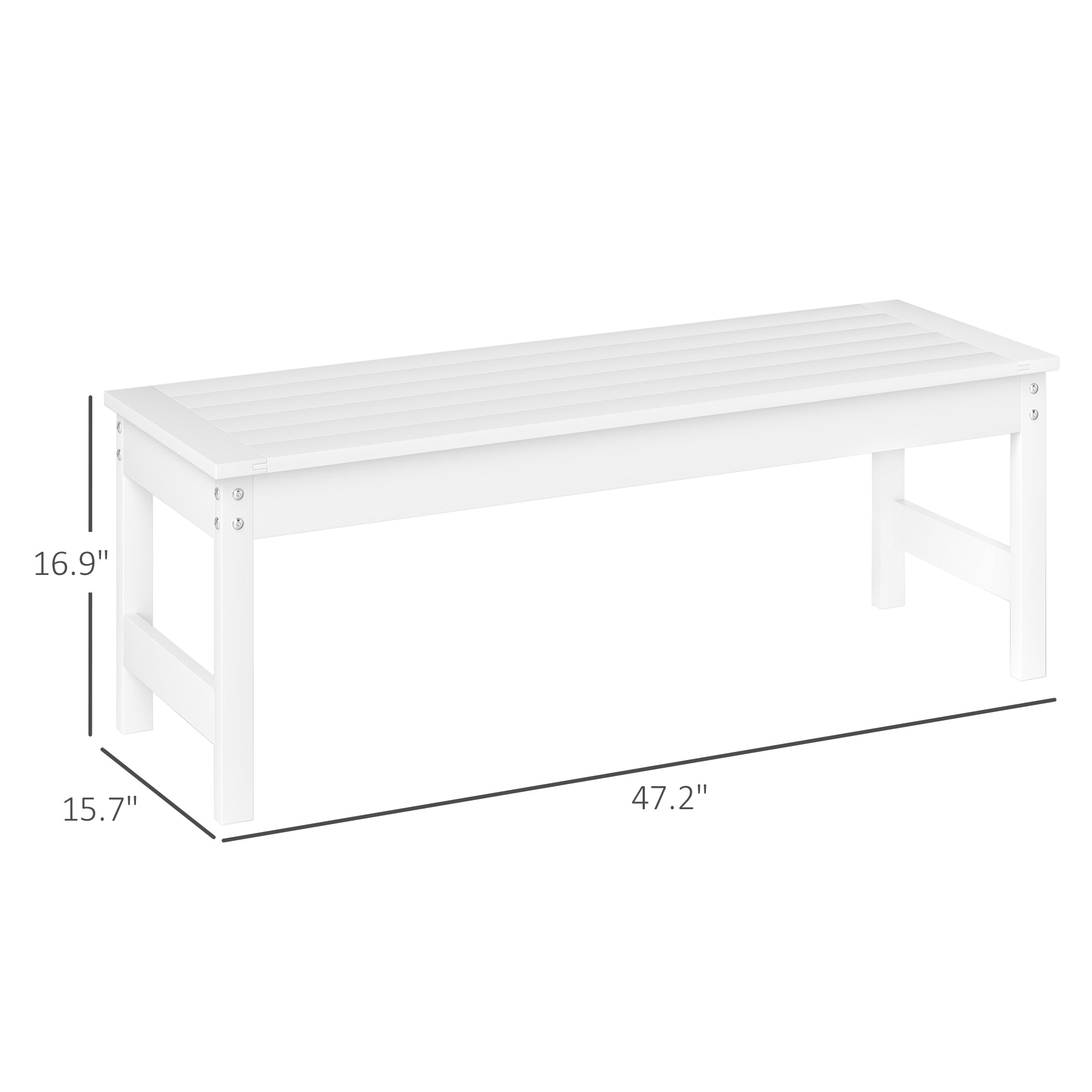 47" Outdoor Bench Seat, HDPE All-Weather Garden Bench, Backless Slatted Patio Bench for Yard, Porch, Park, White
