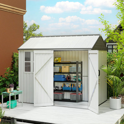 8' x 5.5' Metal Garden Storage Shed, Extra Large Outdoor Tool Storage House w/Lockable Doors, Window, Air Vents