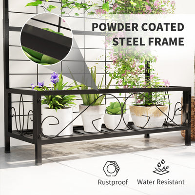 Metal Tall Plant Stand with Trellis and Hanging Bar, Plant Holder for Indoor Outdoor Use, 35" x 12.8" x 74"