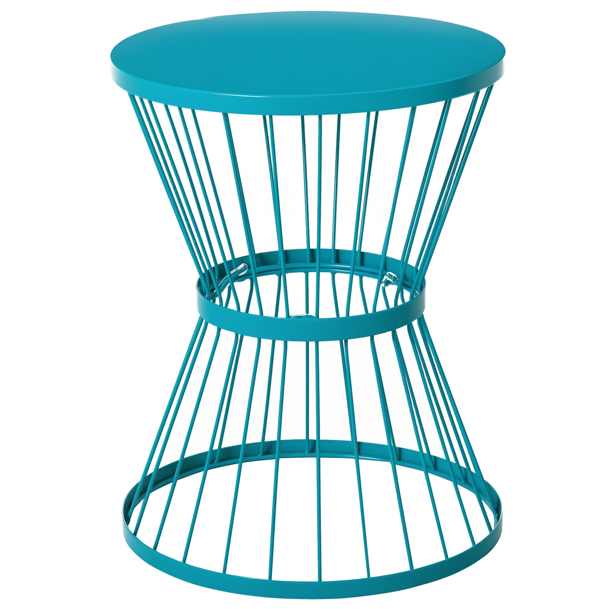 16" Steel Patio Side Table, Garden End Table with Hourglass Design, Accent Table for Outdoor and Indoor Use, Distressed