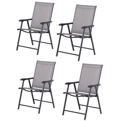 Set of 4 Outdoor Folding Chairs, Stackable Patio Dining Chairs with Armrests, Metal Frame