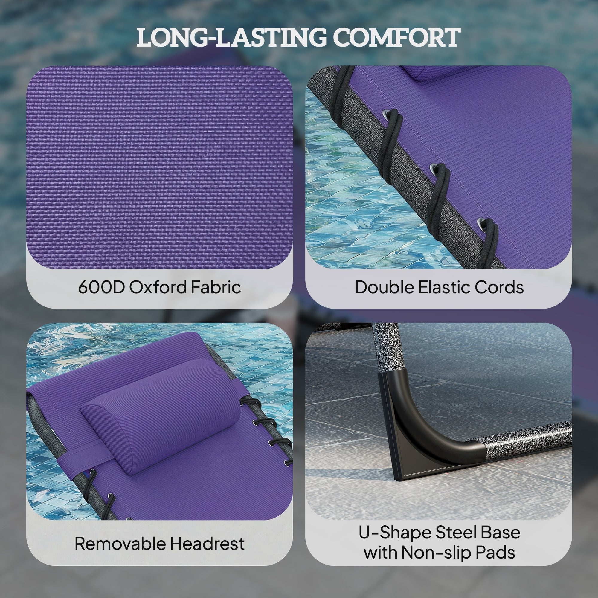 Folding Outdoor Chaise Lounge Chair Tanning Chair with 5-Level Adjustable Back, Side Table, Pillow, Pocket