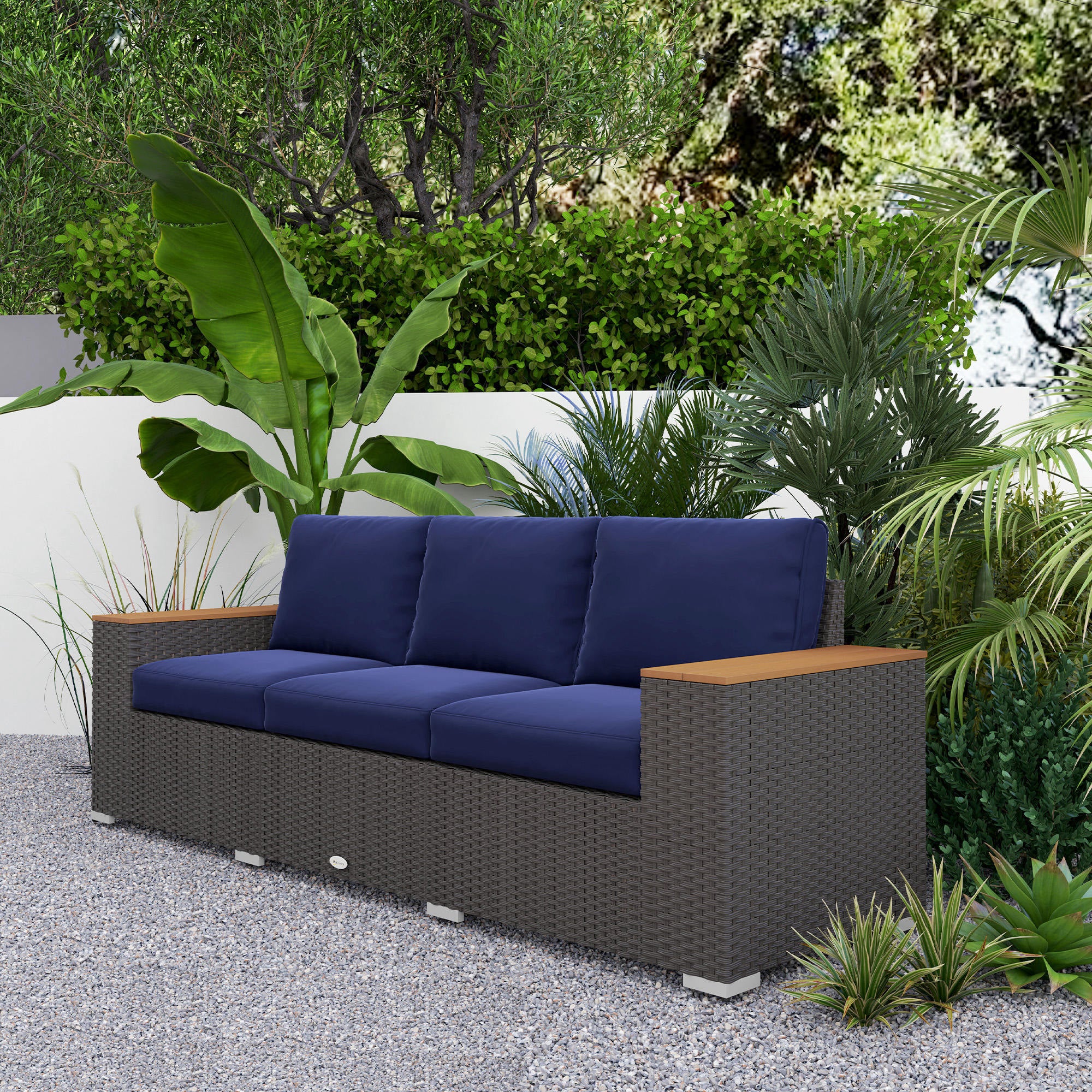 3-Seat Outdoor Patio Sofa, PE Wicker Outdoor Couch with  Extra Wide Deep Seat, Wide Armrests 4" Cushions