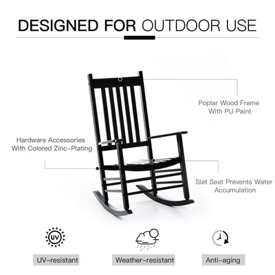Wooden Outdoor Rocking Chair with Armrests, High Back for Garden, Patio, Balcony, Porch, Black