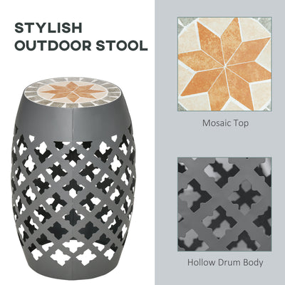 Decorative Outdoor Stool, 12" Round Patio Side Table, Mosaic Accent Plant Stand for Garden, Balcony