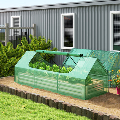 8.6 x 3 x 1ft Metal Planter Box with Mini Greenhouse, Galvanized Raised Garden Bed with Cover for Herbs and Vegetables, Small Greenhouse for Patio Garden Balcony