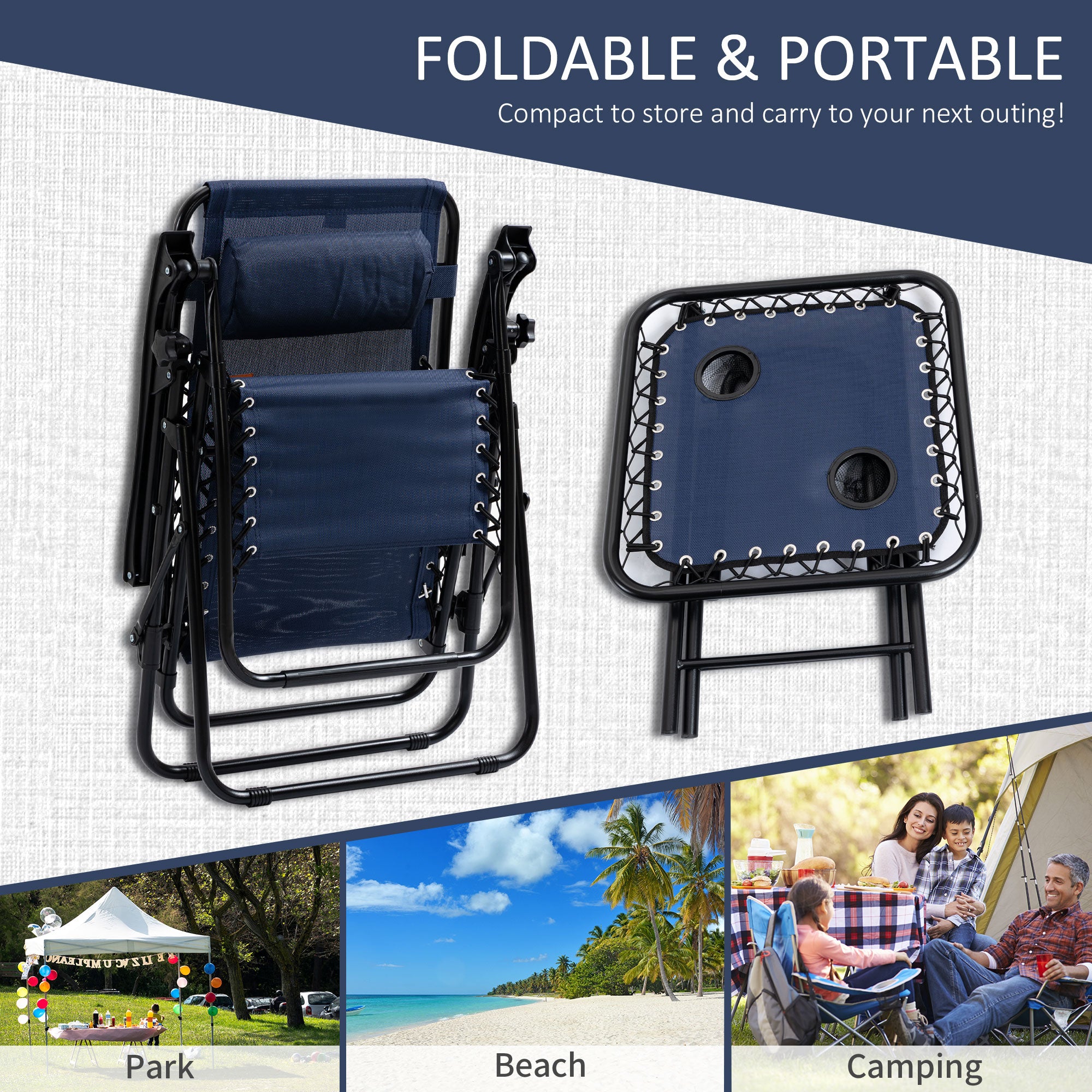 Zero Gravity Chair Set with Side Table, Folding Reclining Chair with Cupholders & Pillows, Adjustable Lounge Chairs for Pool, Backyard, Lawn, Beach