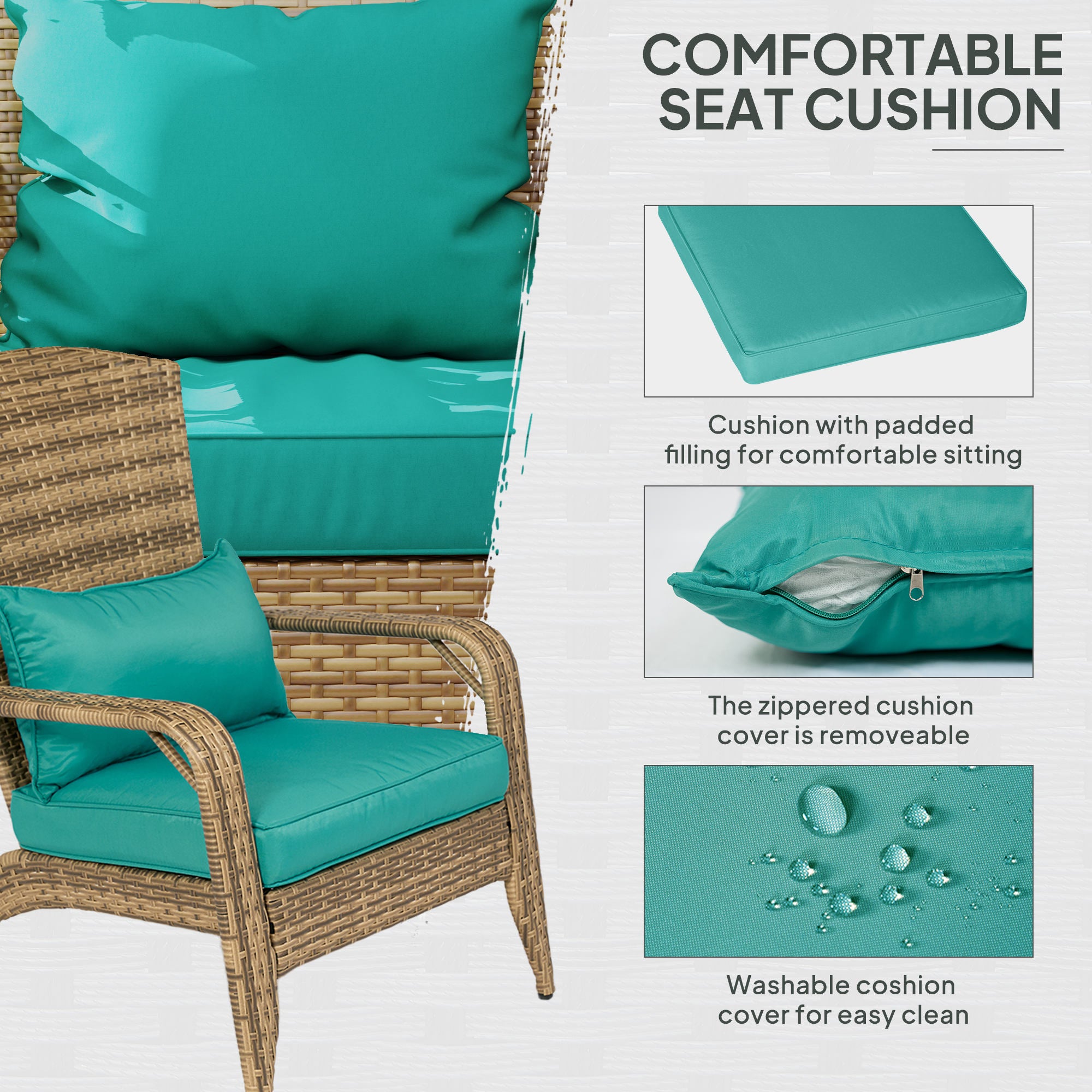 Patio Adirondack Chair with Rattan Wicker, Soft Cushions, Tall Curved Backrest for Deck or Garden