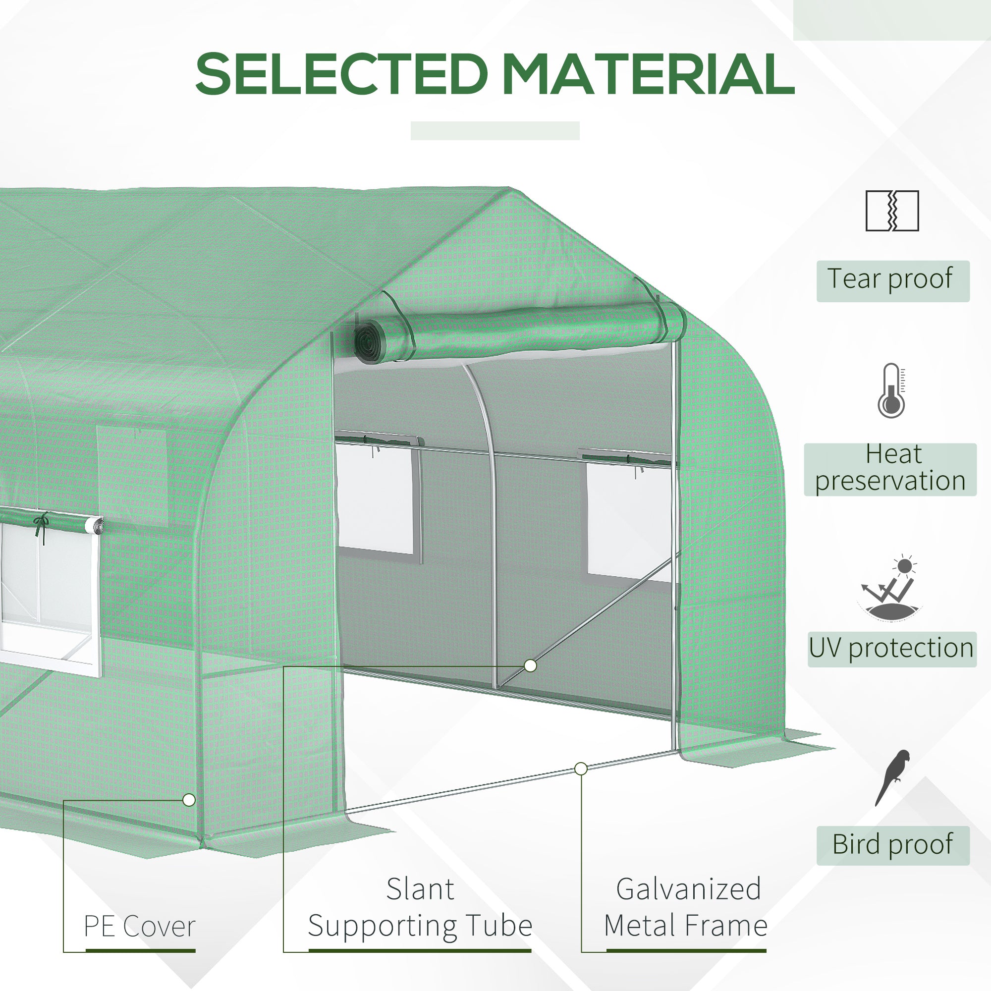 20' x 10' x 7' Walk-in Tunnel Greenhouse with Zippered Mesh Door and 8 Mesh Windows, Gardening Plant Hot House with Galvanized Steel Hoops