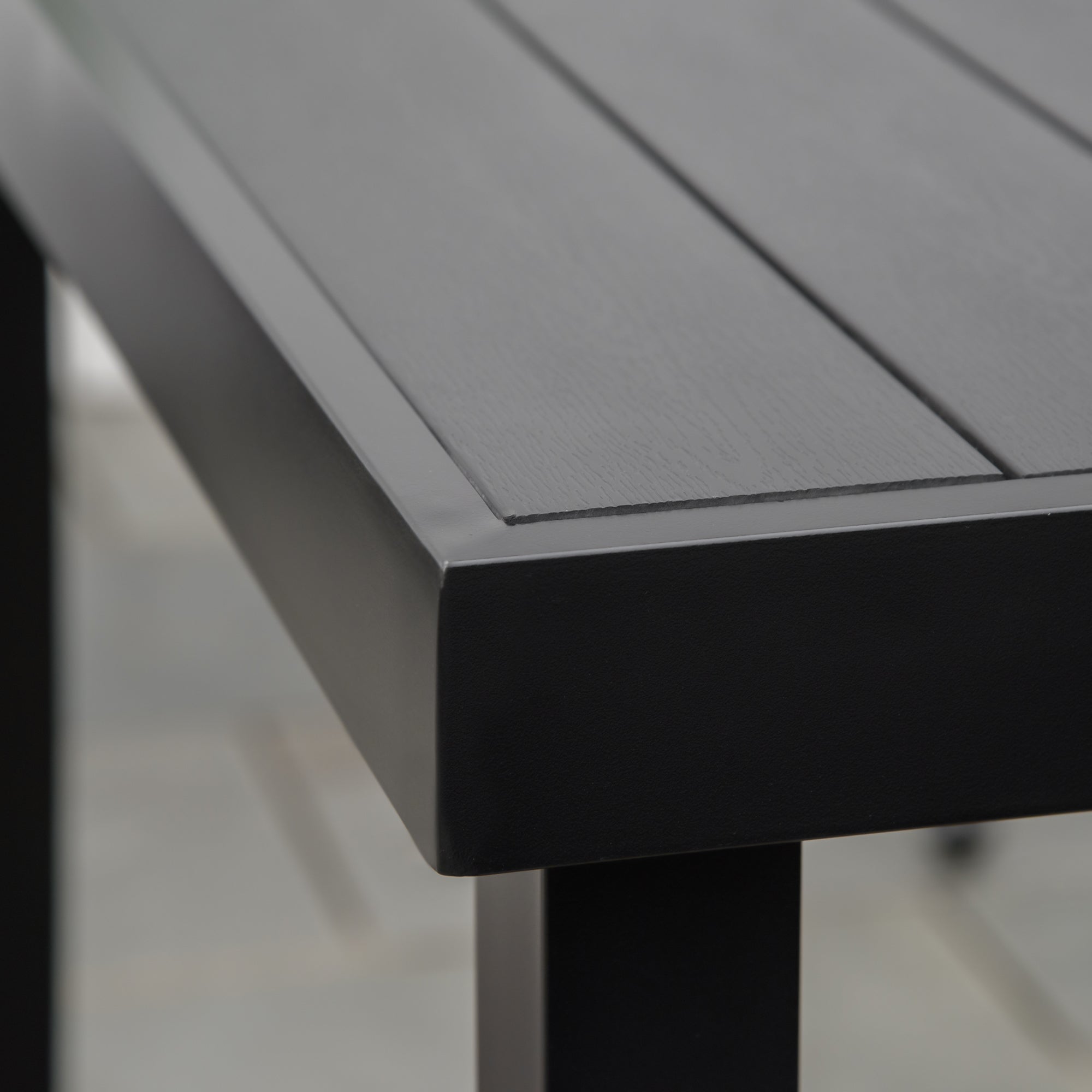 Outdoor Dining Table for 6 Person, Rectangular Patio Table, Aluminum Metal Legs for Garden, Lawn, Patio, Woodgrain Black
