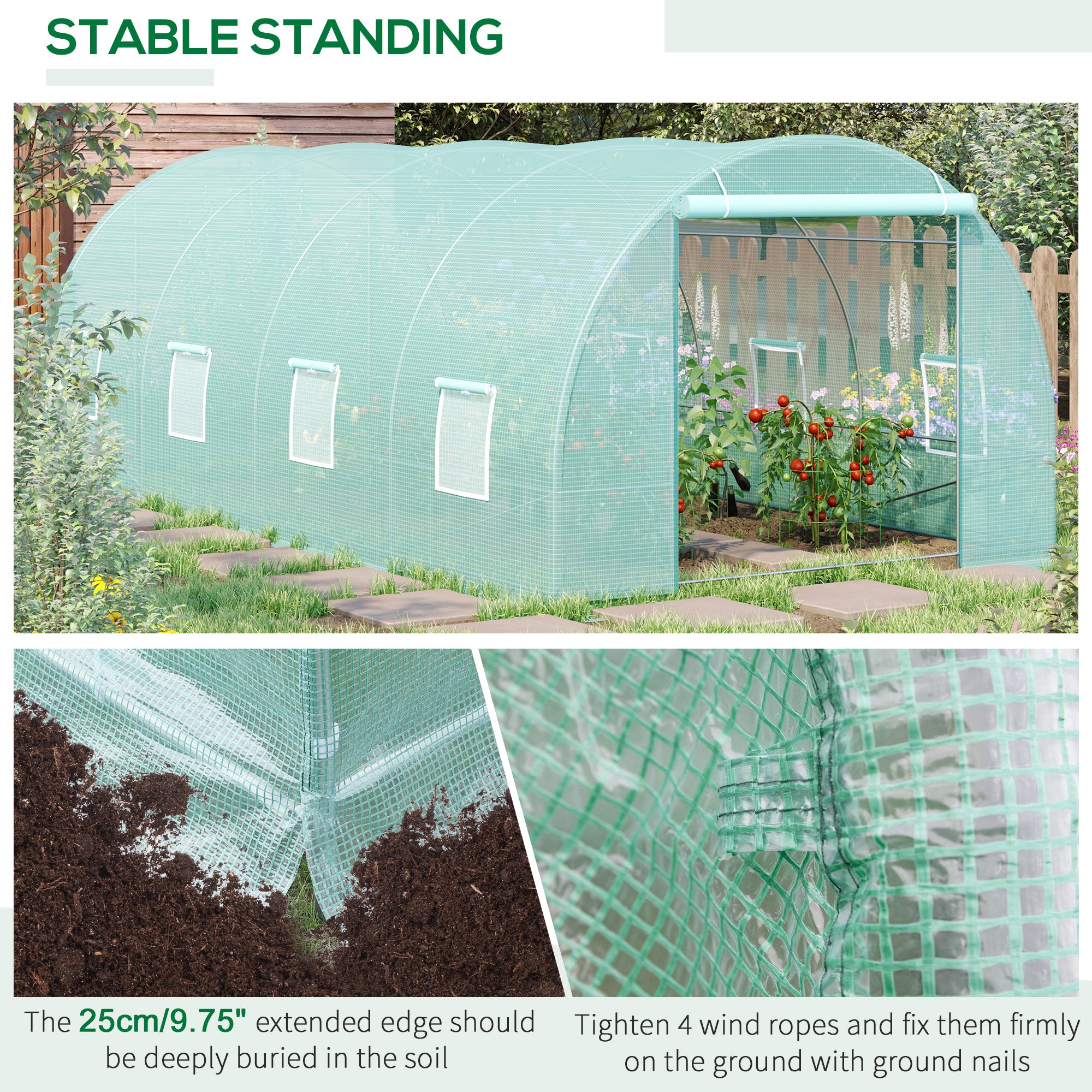 20' x 10' x 7' Walk-In Tunnel Greenhouse with Zippered Door & 8 Mesh Windows, Large Garden Green House Kit, Galvanized Steel Frame