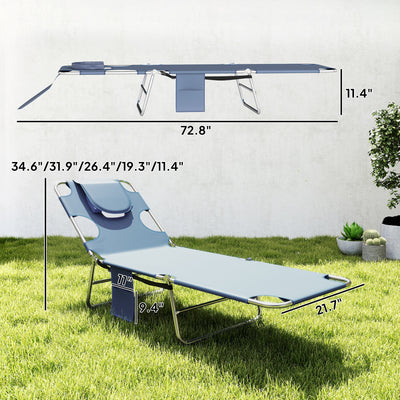 2 Tanning Chairs with Face Hole, 5-Level Adjustable Outdoor Chaise Lounge Chair with Pillow for Beach, Pool, Gray