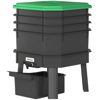 4-Tray Worm Composter Bin, 7.4 Gal Outdoor & Indoor Worm Composter for Recycling Food Waste