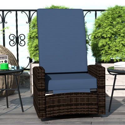 Outdoor Wicker Swivel Recliner Chair, Lifting Footrest, 360° Rotating Basic, Water-resistant Cushions, Dark