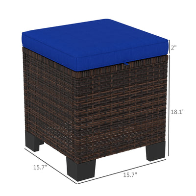 2 Piece Wicker Outdoor Ottomans with Cushions, Rattan Ottoman Footrest and Side Table for Patio, Yard, Poolside