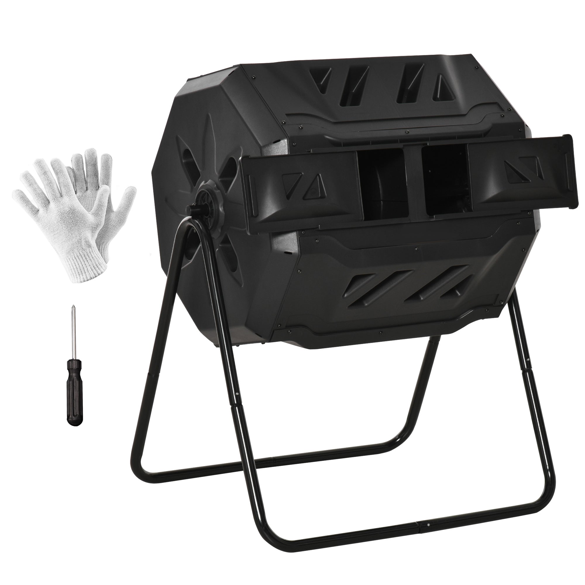 Tumbling Compost Bin Outdoor 360° Dual Chamber Rotating Composter 43 Gallon