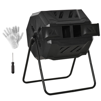 Tumbling Compost Bin Outdoor 360° Dual Chamber Rotating Composter 43 Gallon