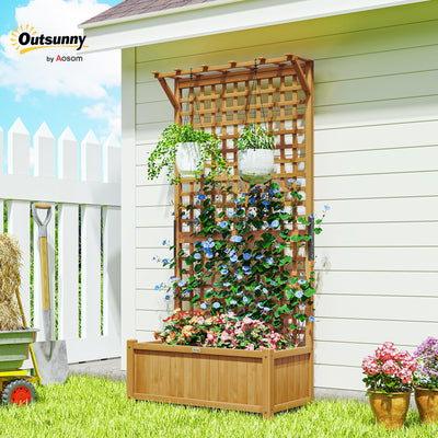 Wood Planter with Trellis for Vine Climbing, Raised Garden Bed, Privacy Screen for Backyard, Patio