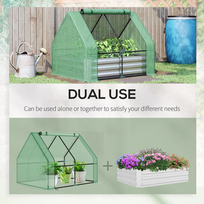 Raised Garden Bed with Cover, Outdoor Galvanized Metal Planter Box Kit, 4 x 3 ft Mini Greenhouse with 2 Large Screen Windows, for Growing Flowers, Vegetables and Herbs