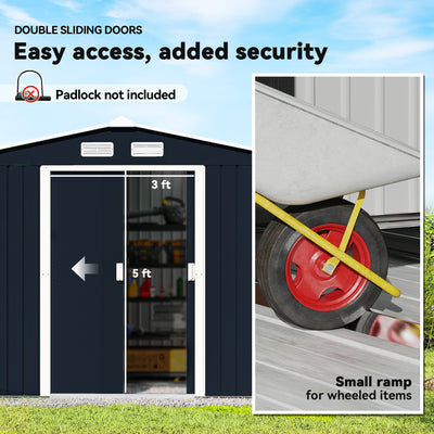 9' x 6' Outdoor Storage Shed, Garden Tool Metal Shed with Foundation Kit, Double Lockable Door, Air Vents and Sloping Roof, for Backyard, Patio, Lawn