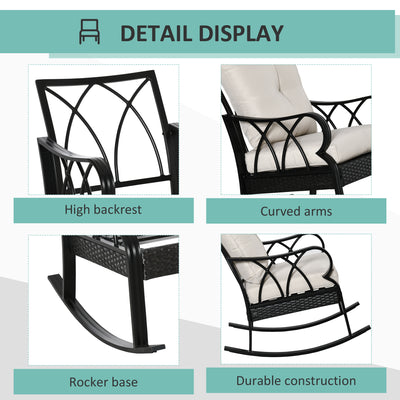 Outdoor Wicker Rocking Chair with Padded Cushions, Aluminum Furniture Rattan Porch Rocker Chair w/ Armrest for Garden, Patio, and Backyard