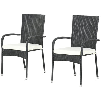 Stackable PE Rattan Outdoor Dining Chairs with Cushion, Patio Wicker Dining Chair with Armrests & Backrest