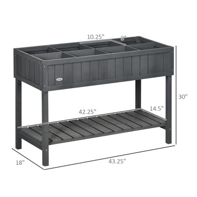 Wooden Raised Garden Bed, Elevated Planter Box Stand with 8 Slots and Open Shelf, Dark