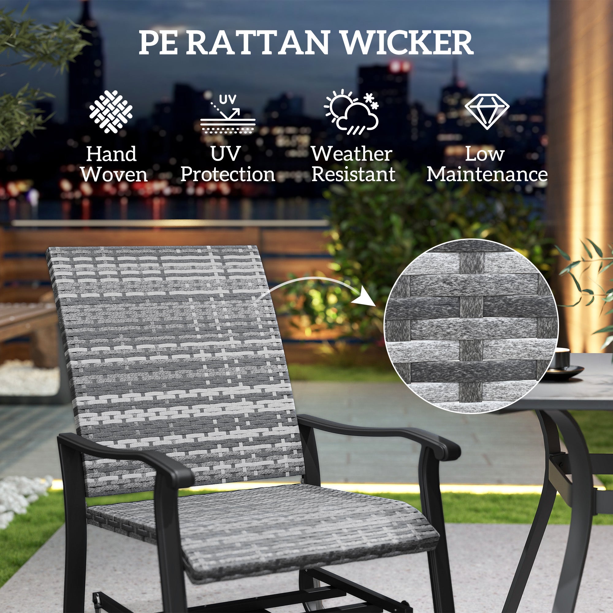 Wicker Rattan Swivel Patio Glider Chair Set of 2, Outdoor Glider Chair with Steel Frame, High Back, Armrests
