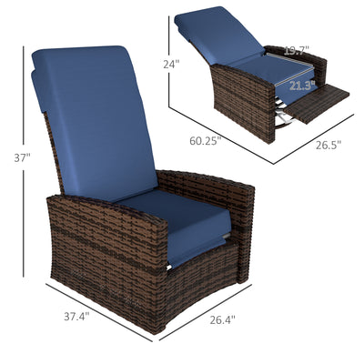 Outdoor Wicker Swivel Recliner Chair, Lifting Footrest, 360° Rotating Basic, Water-resistant Cushions, Dark