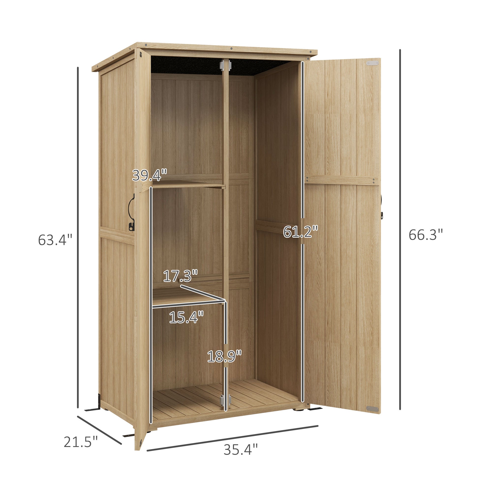 Wooden Outdoor Storage Cabinet Garden Shed with Waterproof Asphalt Roof and Lockable Doors