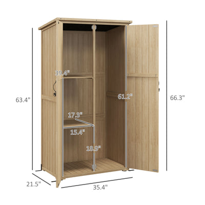 Wooden Outdoor Storage Cabinet Garden Shed with Waterproof Asphalt Roof and Lockable Doors