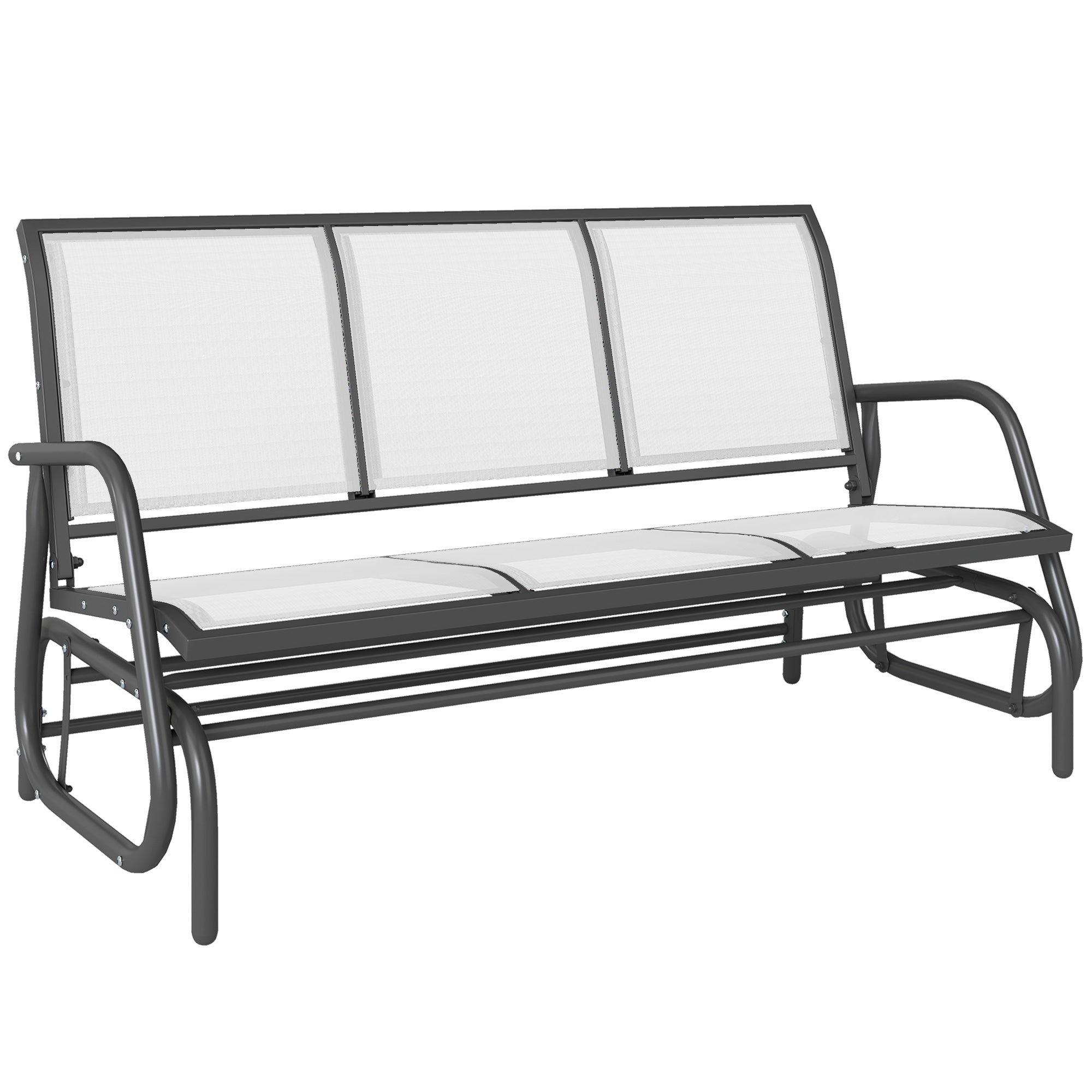 3-Person Outdoor Patio Glider Bench, Porch Glider Swing with 3 Seats, Breathable Mesh Fabric, Metal Frame